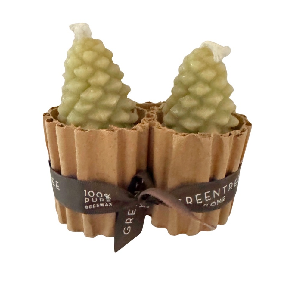Acorn Home‎ Greentree Light Green Pinecone Beeswax Candle Set of 2 Decor Rustic